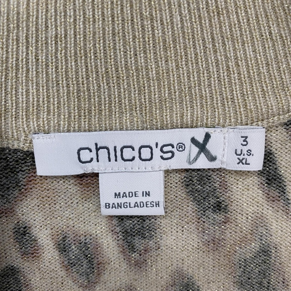 Chicos Sweater Womens 3 / XL Brown Leopard Print Glitter Mock Neck Knit Pullover - Picture 6 of 12
